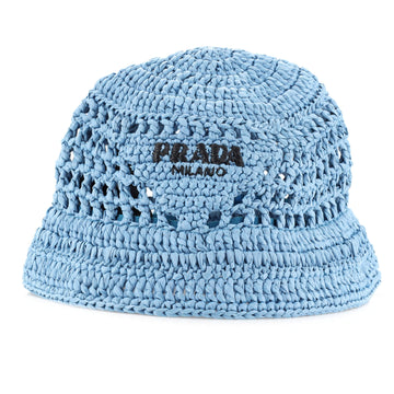 Prada Triangle Logo Bucket Hat Woven Raffia