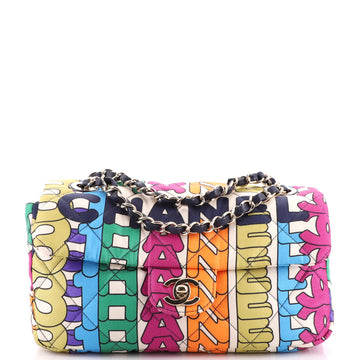 Chanel Logo Flap Bag Quilted Printed Silk Medium