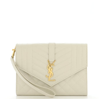 Saint Laurent Classic Monogram Envelope Wristlet Clutch Mixed Matelasse Leather