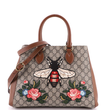 Gucci Trapezoid Top Handle Tote Embroidered GG Coated Canvas Medium