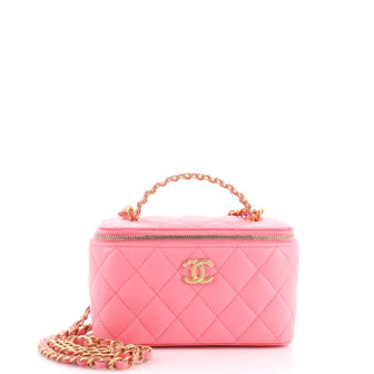 Chanel Pick Me Up Logo Handle Vanity Case with Chain Quilted Caviar Small