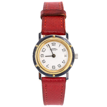 Hermes Clipper Quartz Watch Stainless Steel and Plated Metal with Leather 24