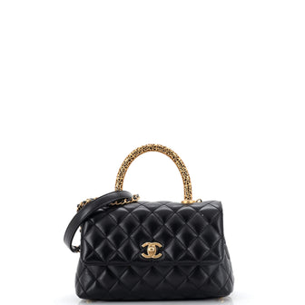Chanel Coco Top Handle Bag Quilted Calfskin with Logo Metal Handle Mini