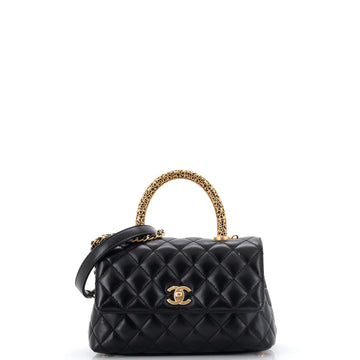 Chanel Coco Top Handle Bag Quilted Calfskin with Logo Metal Handle Mini
