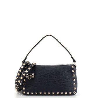 Valentino Garavani Rockstud Zipper Pull Lock Crossbody Bag Grainy Leather Small