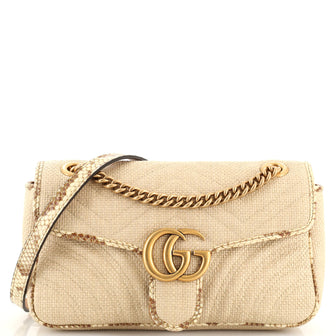 Gucci GG Marmont Flap Bag Matelasse Raffia with Snakeskin Small
