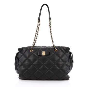 Salvatore Ferragamo Ginette Chain Shoulder Bag Quilted Leather Large Black 1994901