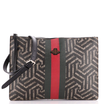 Gucci Bee Web Zip Messenger Bag Caleido GG Coated Canvas Large