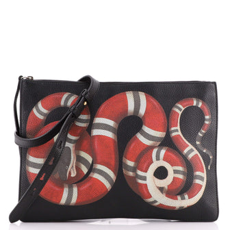 Gucci Kingsnake Convertible Clutch Printed Leather Large