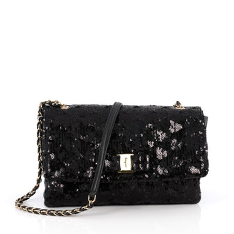 Salvatore Ferragamo Miss Vara Bow Crossbody Bag Sequin Black 1995101