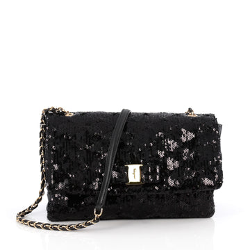 Salvatore Ferragamo Miss Vara Bow Crossbody Bag Sequin Black 1995101
