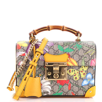 Gucci Padlock Bamboo Shoulder Bag Flora GG Coated Canvas Small