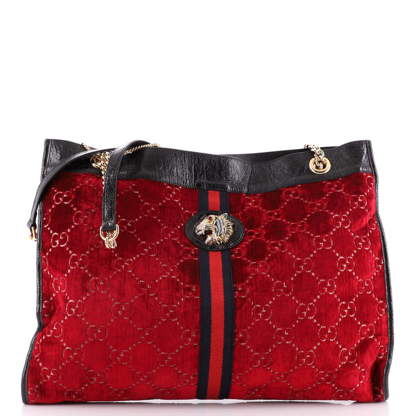 Gucci Rajah Chain Tote GG Velvet Large Red 19951015
