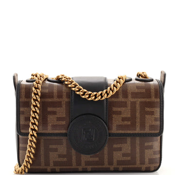 Fendi FF Logo Stamp Flap Bag Zucca Coated Canvas Mini
