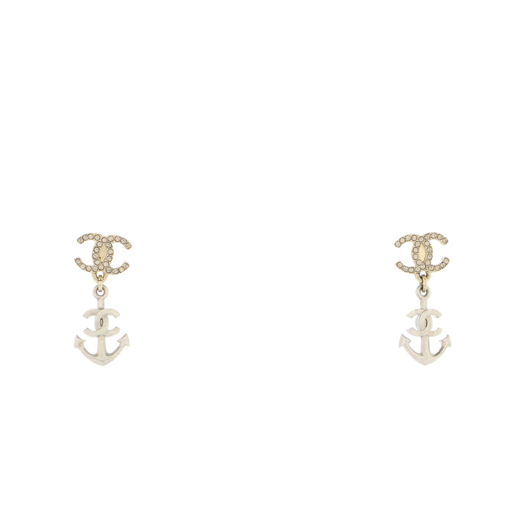 Chanel CC Anchor Dangle Earrings Metal with Crystals Gold 1965121