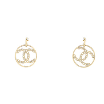 Chanel High Society CC Dangle Hoop Earrings Metal with Crystals