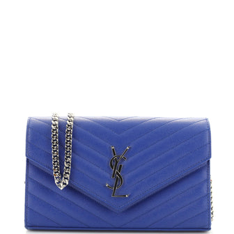 Saint Laurent Classic Monogram Wallet on Chain Matelasse Chevron Leather Medium