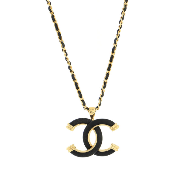 Chanel CC Woven Chain Pendant Necklace Metal with Leather 199582 display picture 1