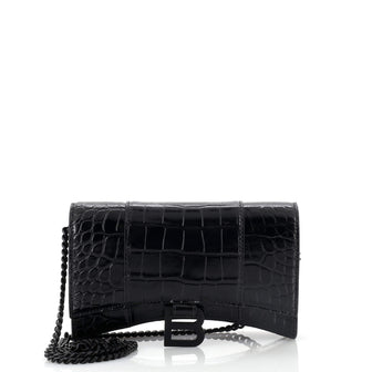 Balenciaga Hourglass Chain Wallet Crocodile Embossed Leather