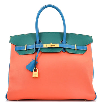 Hermes Birkin Handbag Tricolor Epsom with Brushed Gold Hardware 35