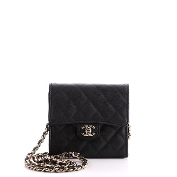 Chanel Flap Zip Around Card Case On Chain Quilted Caviar Mini