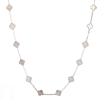 Vintage Alhambra 20 Motifs Necklace 18K White Gold and Mother of Pearl