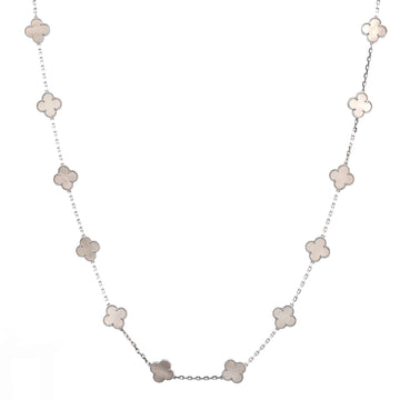 Vintage Alhambra 20 Motifs Necklace 18K White Gold and Mother of Pearl
