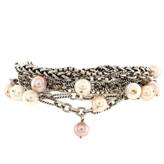 David Yurman Multistrand Chain Bracelet Sterling Silver with 18K Yellow Gold and Pearls