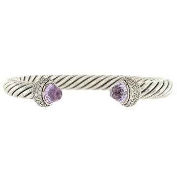 David Yurman Cable Classic Bracelet Sterling Silver with Amethyst and Diamonds 7mm