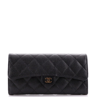 Chanel CC Gusset Classic Flap Wallet Quilted Caviar Long