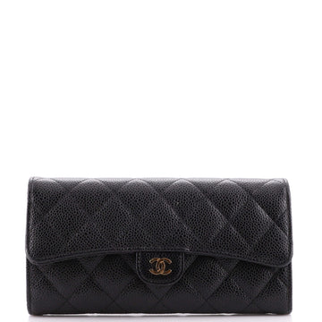 Chanel CC Gusset Classic Flap Wallet Quilted Caviar Long