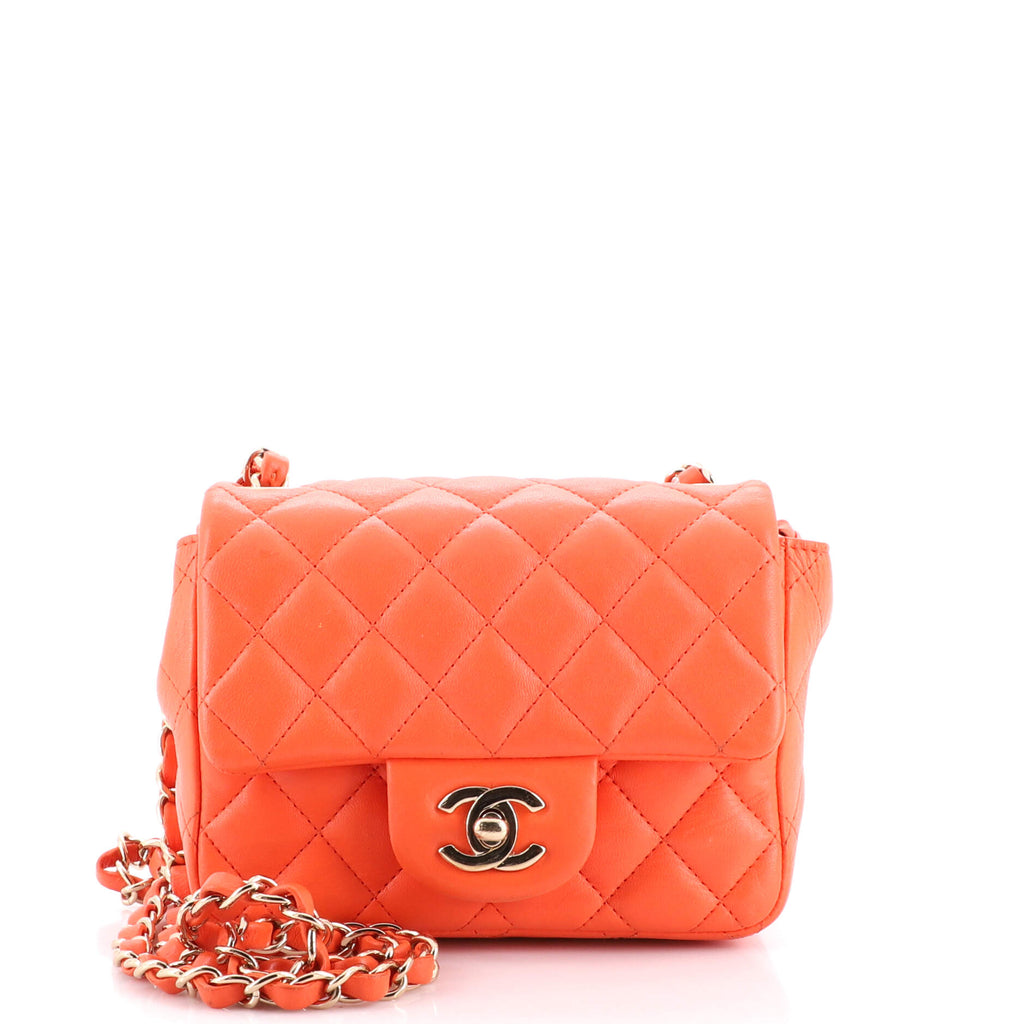 Chanel Square Classic Single Flap Bag Quilted Lambskin Mini Orange 1997301
