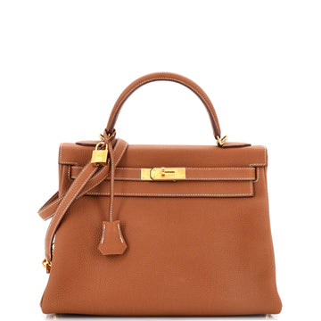 Hermes Kelly Handbag Brown Togo with Gold Hardware 32