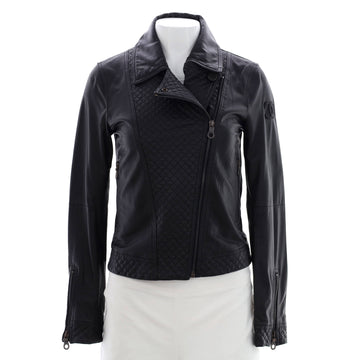 Chanel Women's Zip Biker Jacket Quilted Leather