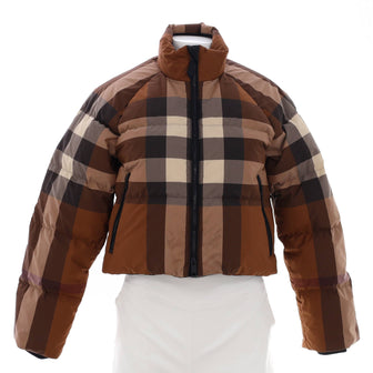 Burberry Women's Cropped Puffer Jacket Check Polyester with Down