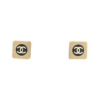 Chanel CC Square Stud Earrings Metal with Enamel