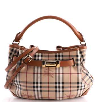 Burberry Willenmore Convertible Hobo Haymarket Coated Canvas and Leather Medium