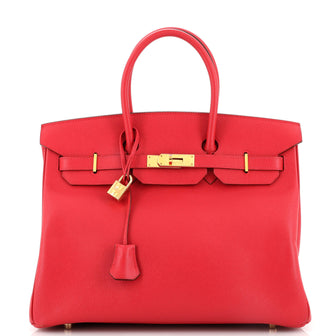 Hermes Birkin Handbag Red Courchevel with Gold Hardware 35