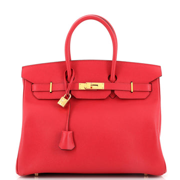 Hermes Birkin Handbag Red Courchevel with Gold Hardware 35