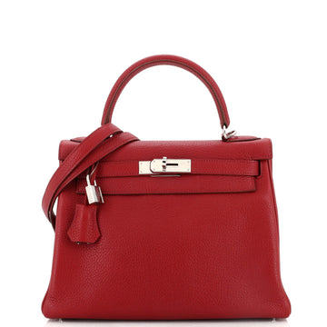 Hermes Kelly Handbag Red Togo with Palladium Hardware 28