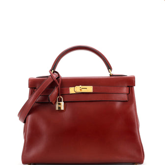 Hermes Kelly Handbag Red Box Calf with Gold Hardware 32