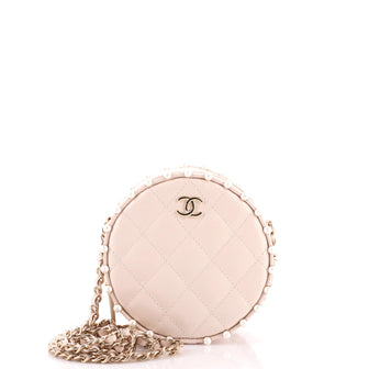 Chanel Round Clutch with Chain Quilted Calfskin with Pearl Detail