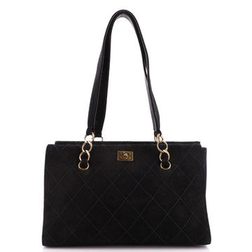 Chanel Vintage CC Chain Tote Quilted Suede East West