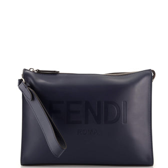 Fendi Logo Wristlet Clutch Printed Leather Medium