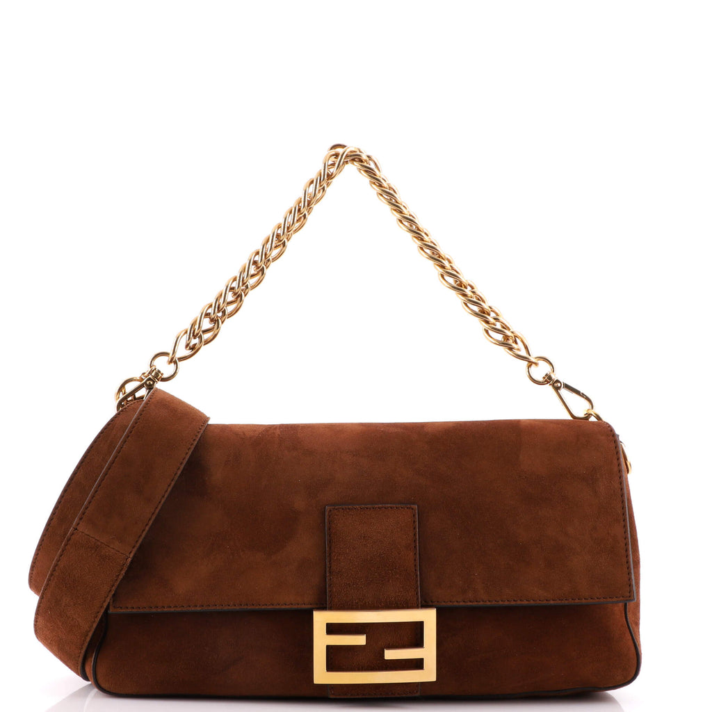Fendi Large Suede Baguette - Brown Crossbody Bags, Handbags