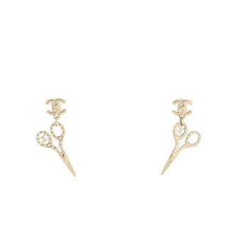 Chanel CC Scissor Dangle Earrings Crystal Embellished Metal