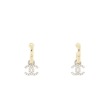 Chanel CC Hoop Dangle Earrings Metal and Crystals