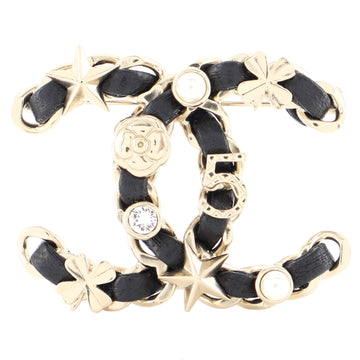 Chanel CC Sergeant Brooch Metal and Leather with Faux Pearls and Crystals