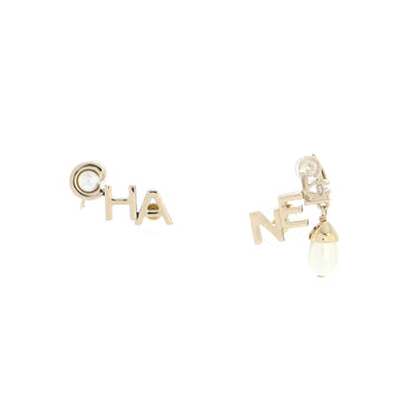 Chanel CHA-NEL CC Dangle Stud Earrings Metal with Faux Pearl