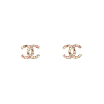 Chanel CC Stud Earrings Metal with Multicolor Crystals